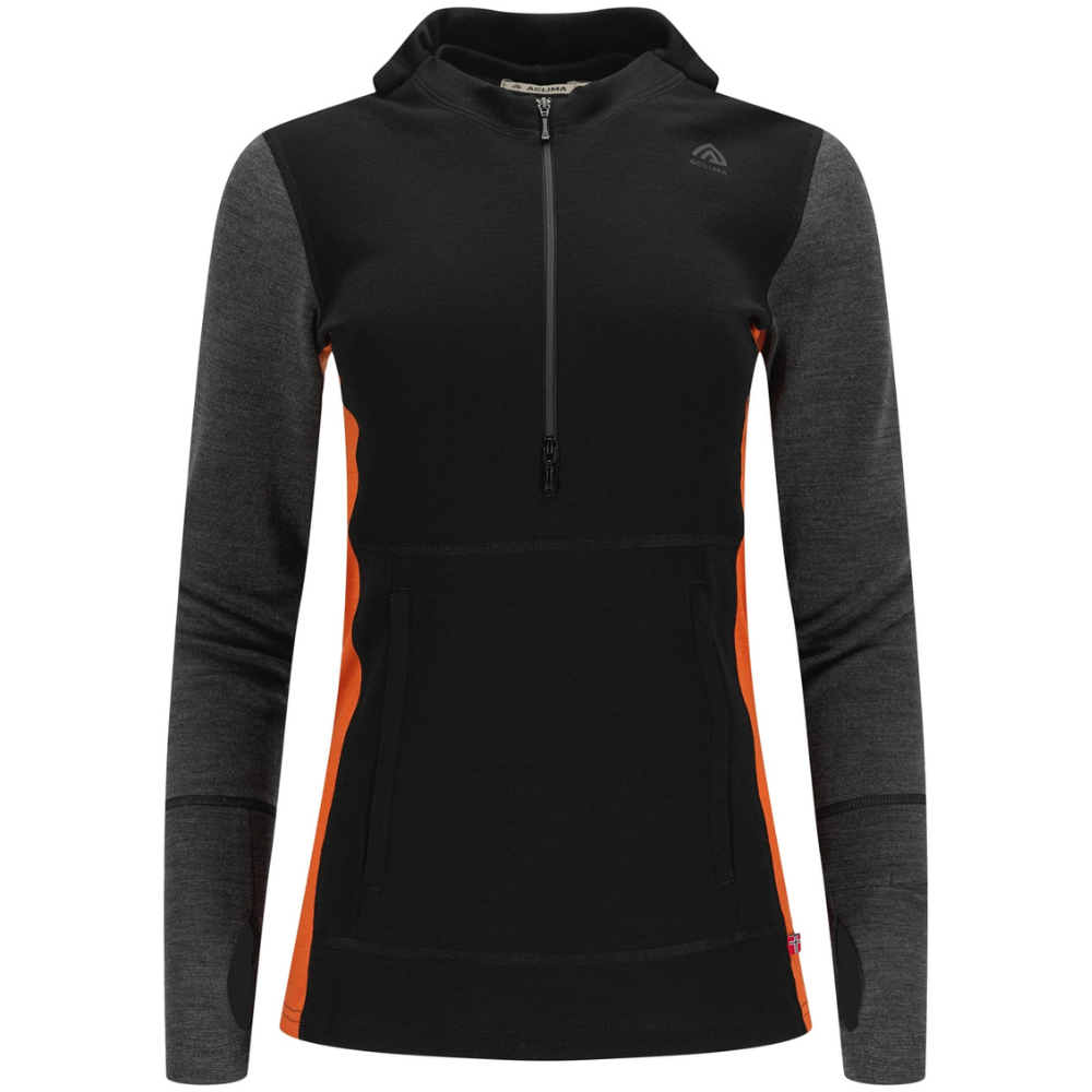 W's Warmwool Hoodsweater W/Zip Jet Black/Marengo/Gold Flame