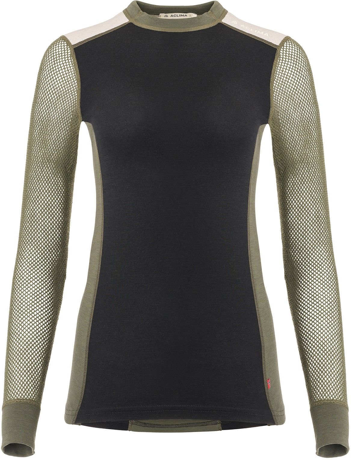 WoolNet Hybrid Crewneck Woman Jet Black/Olive Night/Beige Melange