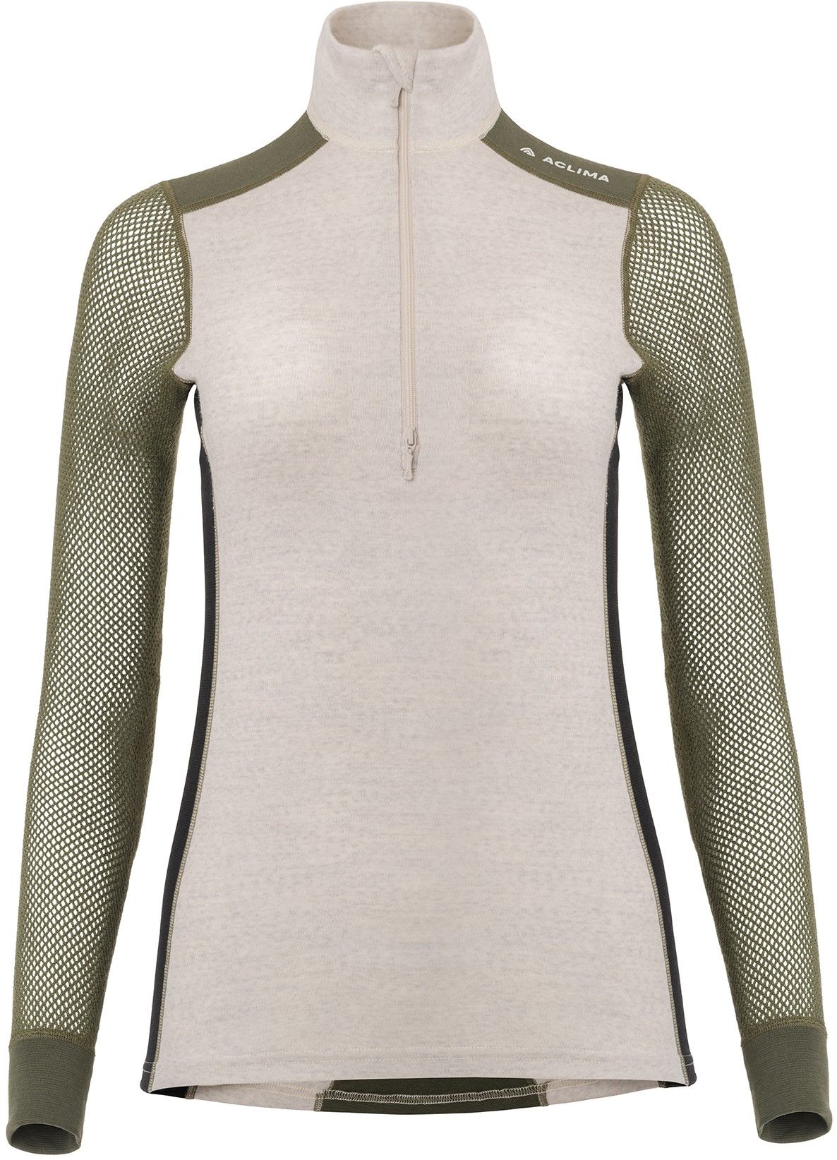 WoolNet Hybrid Mockneck Woman Beige Melange/Olive Night/Jet Black
