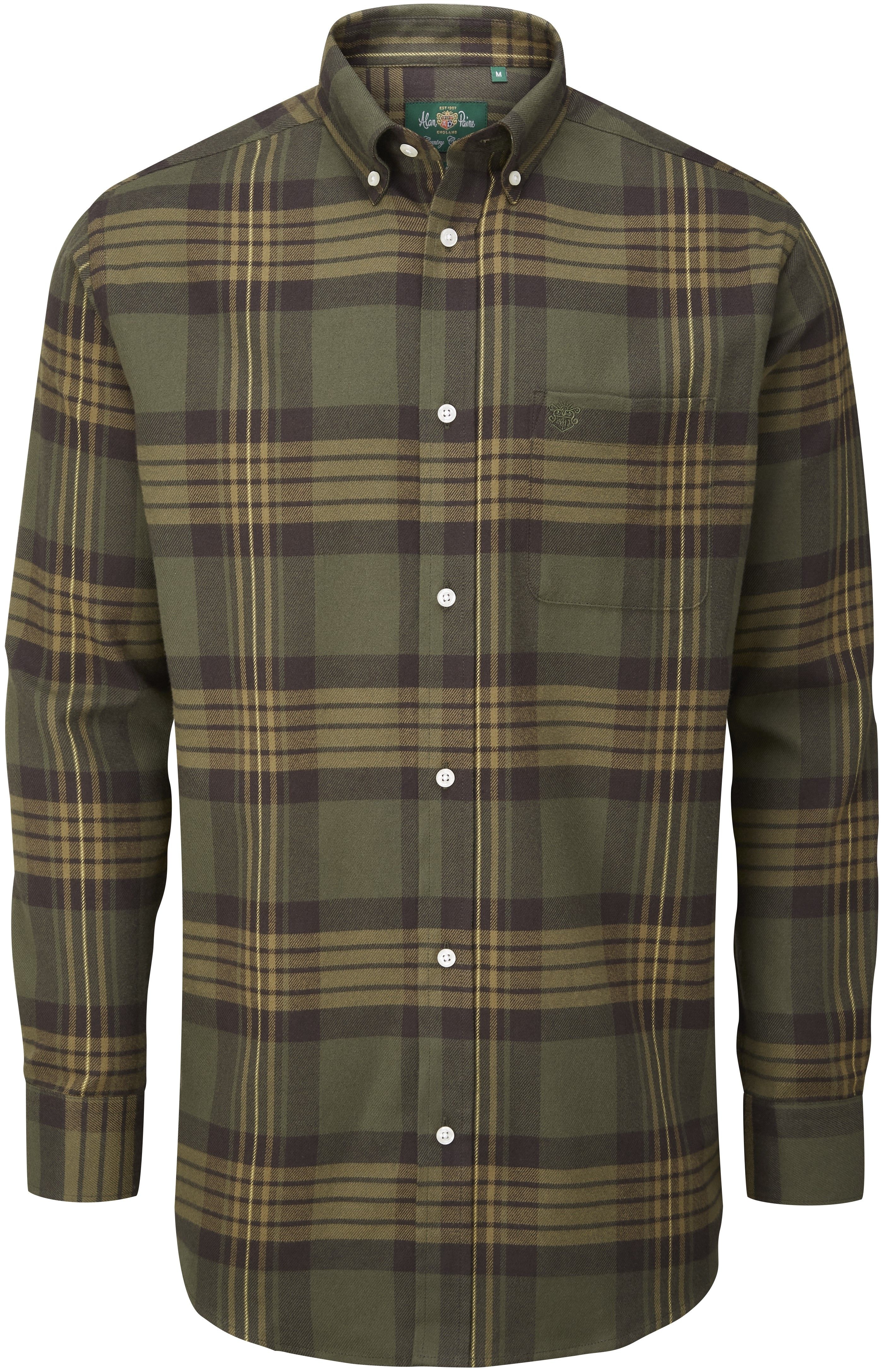 M's Ilkley Flannel Button Down Collar Shirt Olive Check