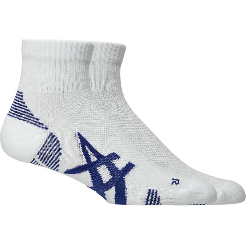 2 Pack Cushioned Run Quarter Sock Brilliant White/Asics Blue