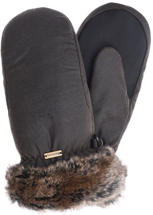 W's Wax with Fur Trim Mittens Olive