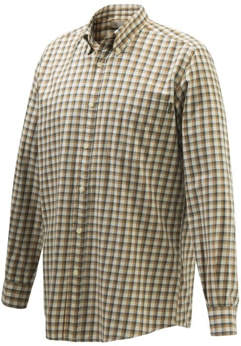 Wood Button Down Shirt Beige & Rust Check