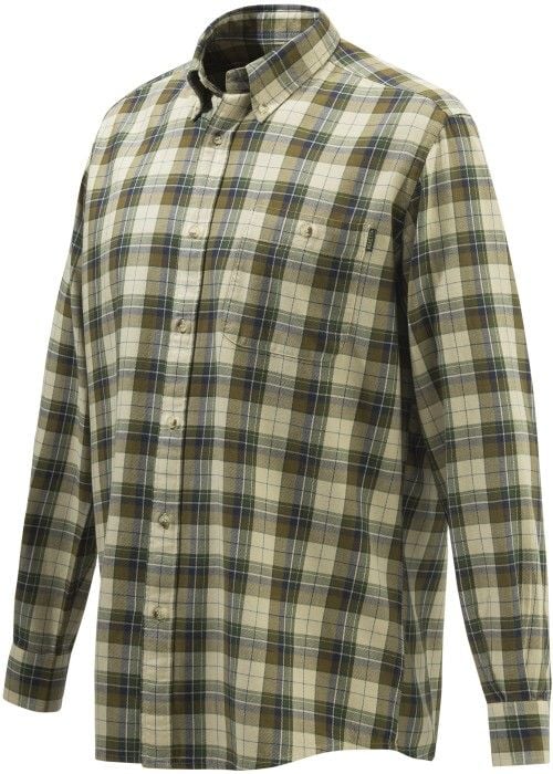 Wood Flannel Button Down Shirt Beige & Green Moss