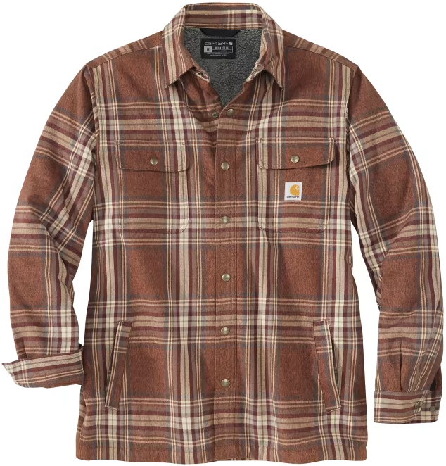 Carhartt M's Flannel Sherpa Lined Shirt Jacket Burnt Sienna