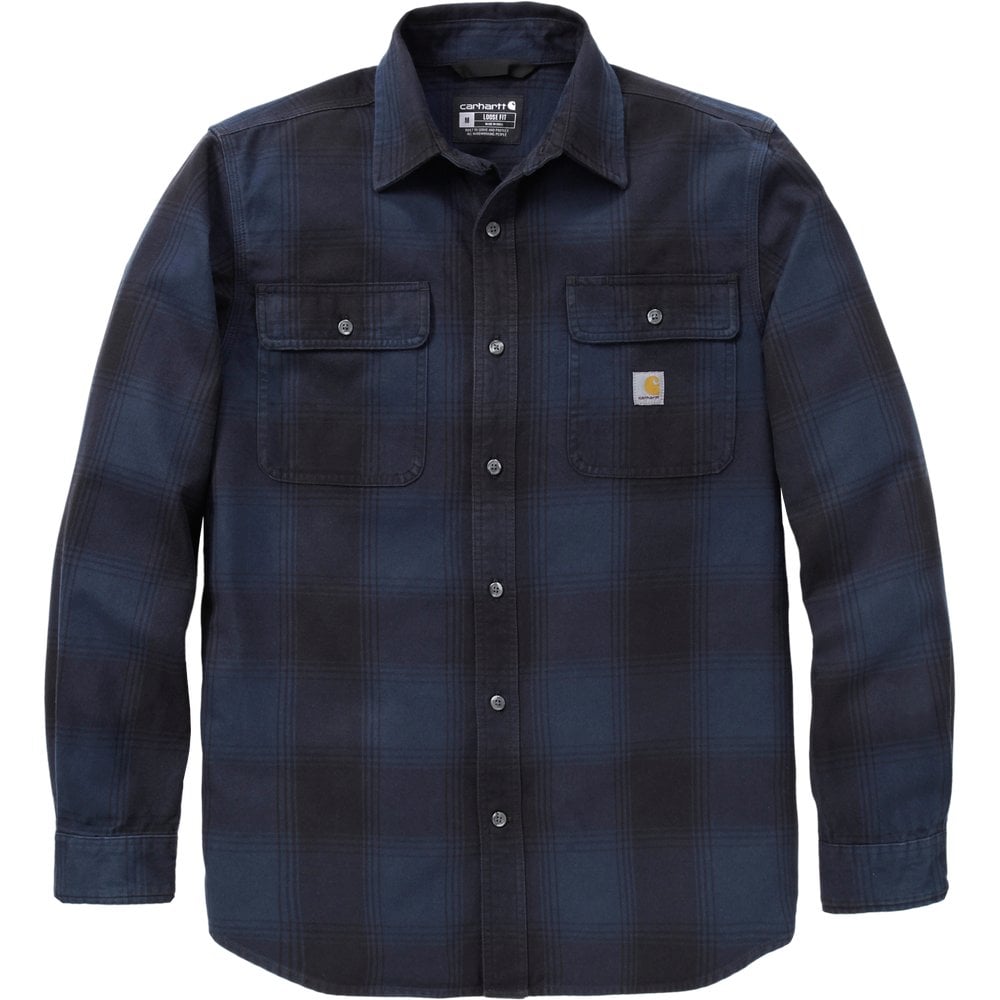 M's Hubbard Loose LS Plaid Shirt Deep Smoke Blue