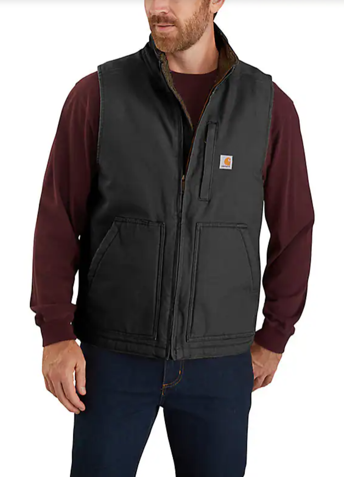M's Washed Duck Lined Mockneck Vest Black- Loose Fit