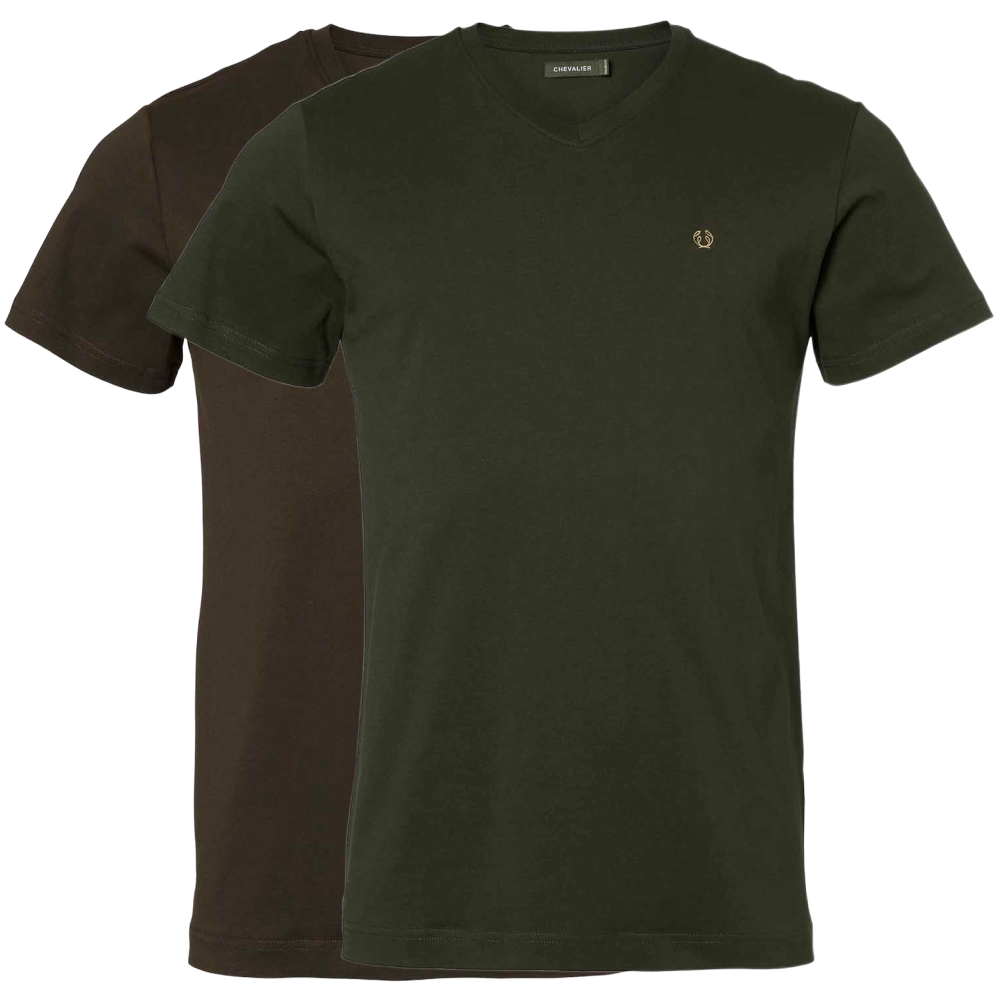 2P. V-Neck T-Shirt Men Dk Green/ Leather Brown
