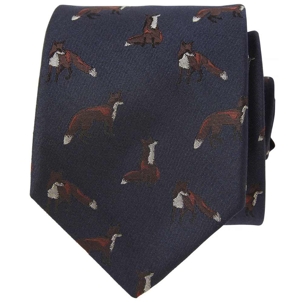 Dixter Silk Tie Dark Navy Foxes