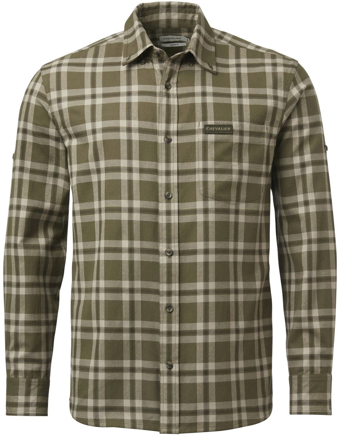 M's Teal Light Flannel Shirt Olive Green Checked