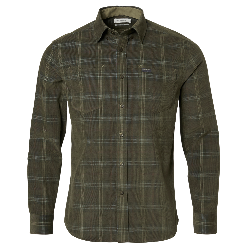 M's Wellington Walton Light Cord Shirt Men Hunter Green Checked