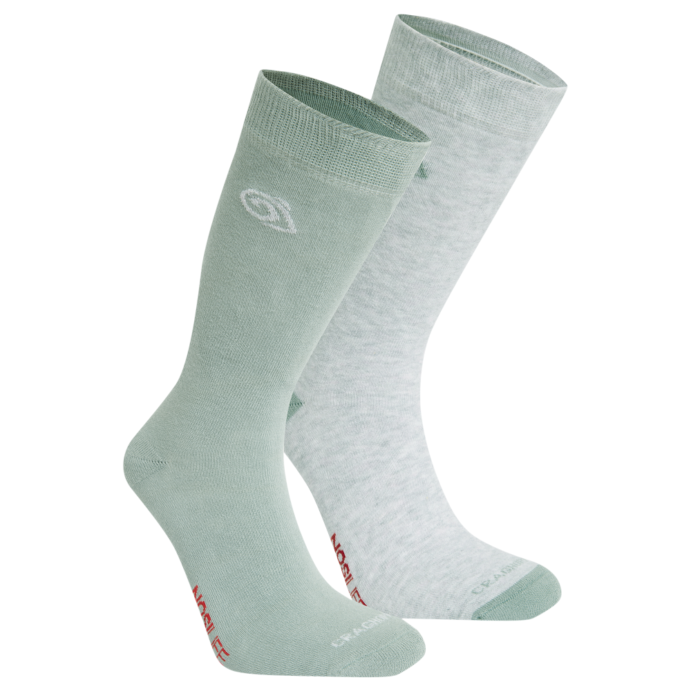 Nosilife Travel Twin Pack Socks Soft Grey Marl / Lichen Green