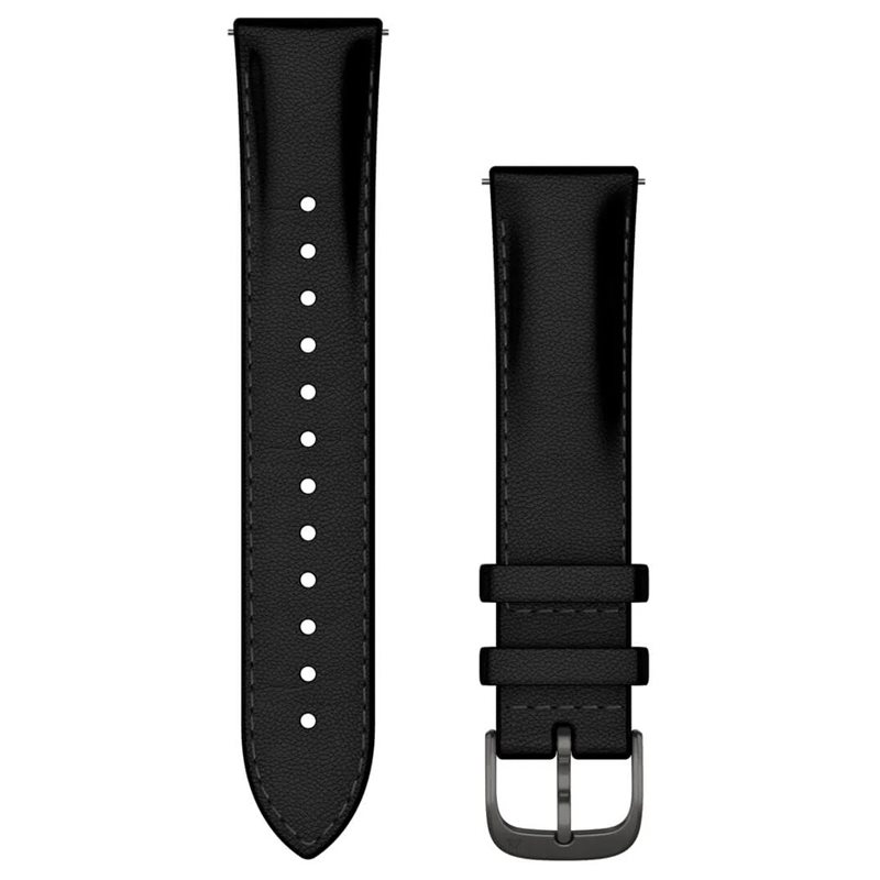 Armband med snabbfäste (20 mm). Svart läder med borstade skiffergrå de