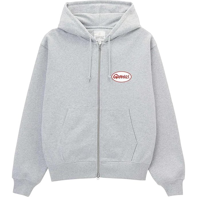 Oval Patch Zip Hooded Sweatshirt Heather Grey
