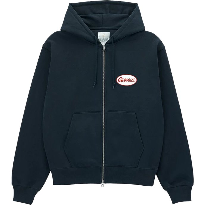 Oval Patch Zip Hooded Sweatshirt Vintage Black