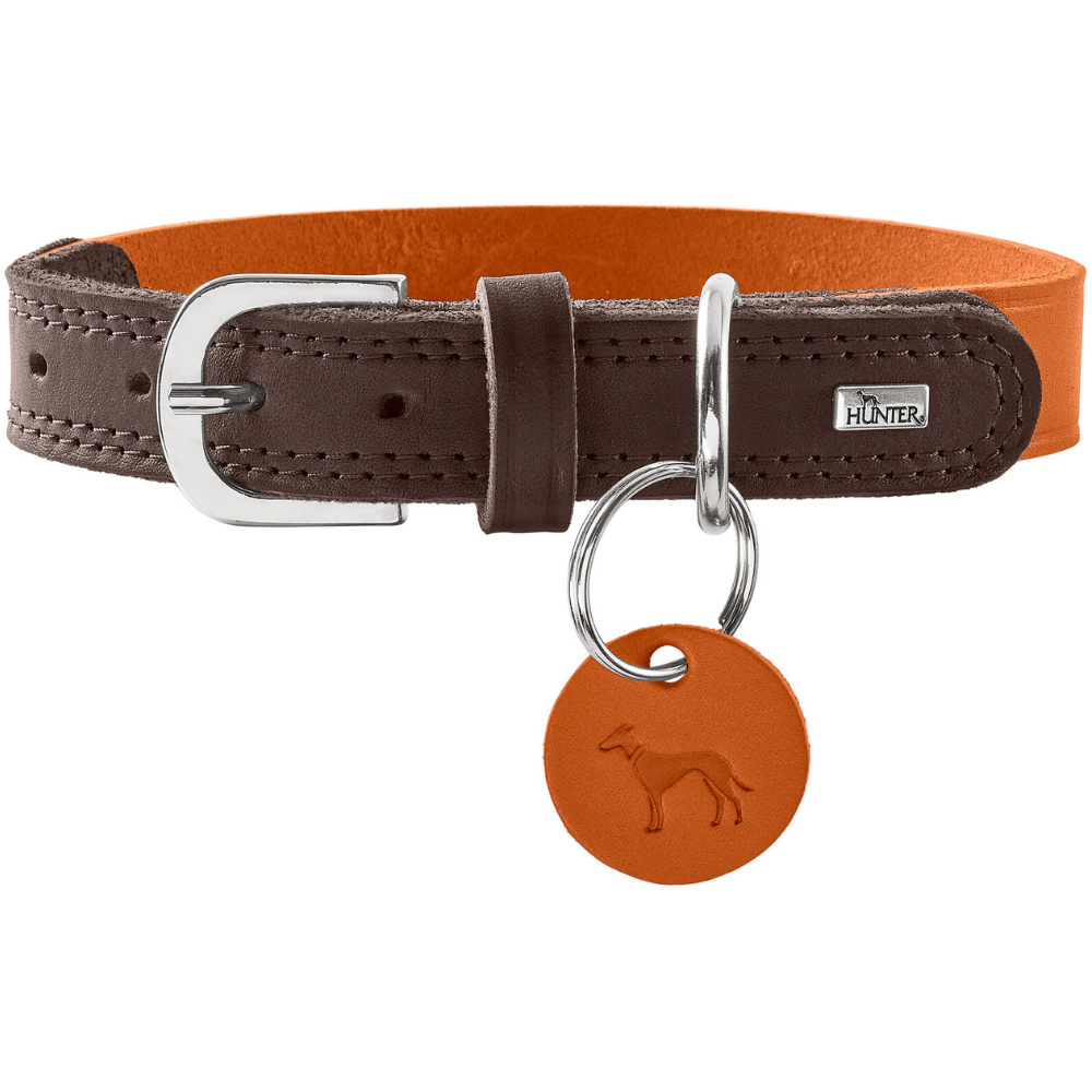 Collar Lemvig 60/M-L Leather Orange/Dark Brown