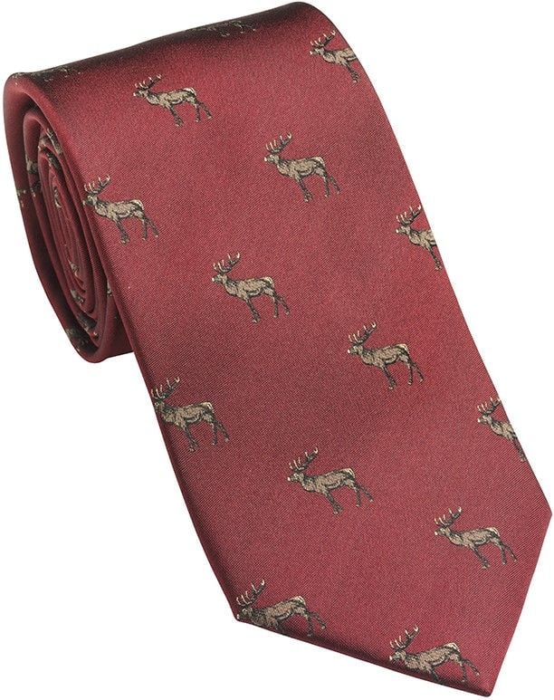 Stag Deer Silk Tie Vintage Red