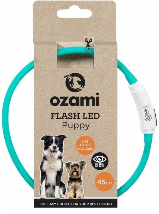 Halsband Flash Puppy Led Turkos 45 cm