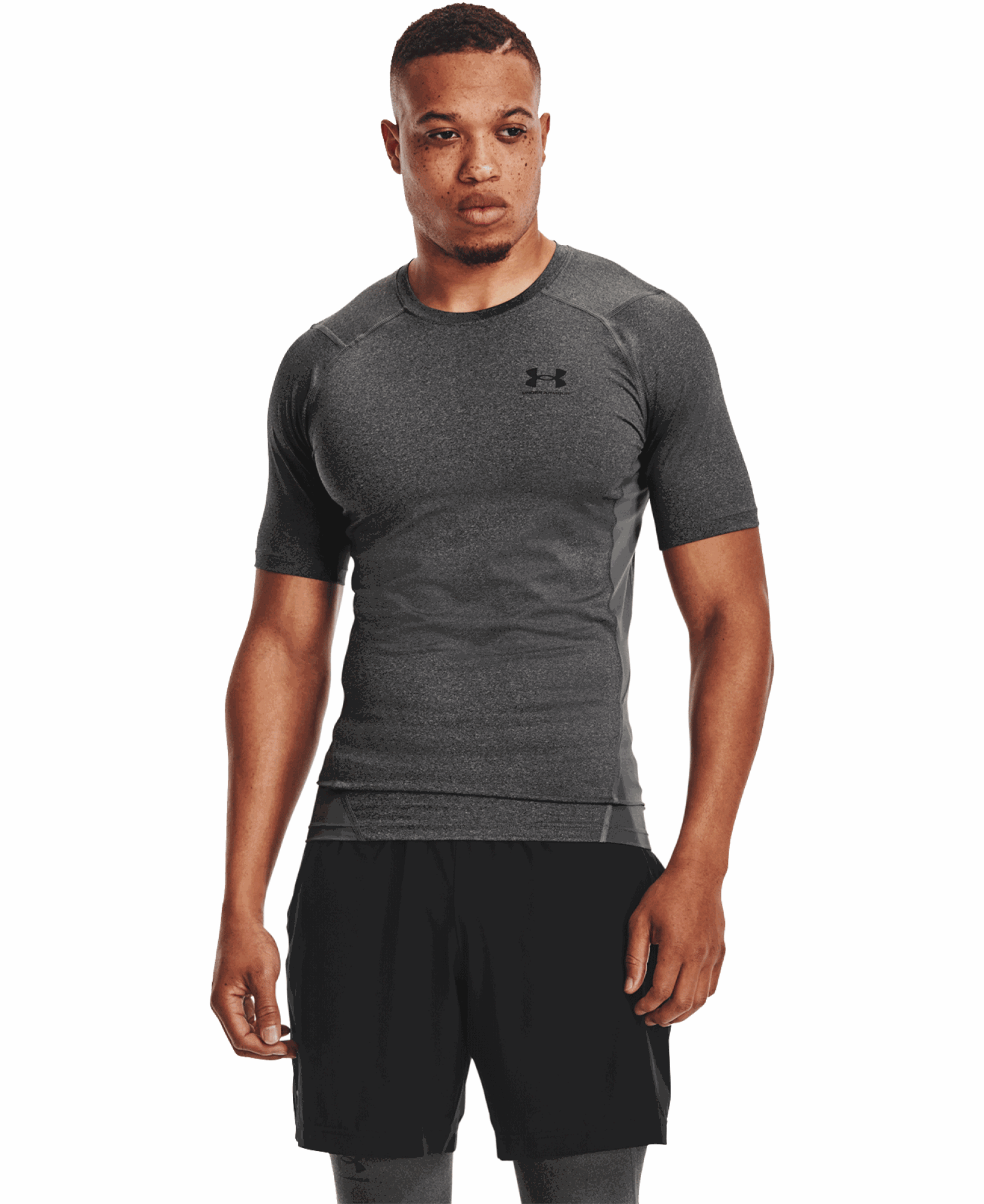 UA HG Armour Comp SS Carbon Heather/Black
